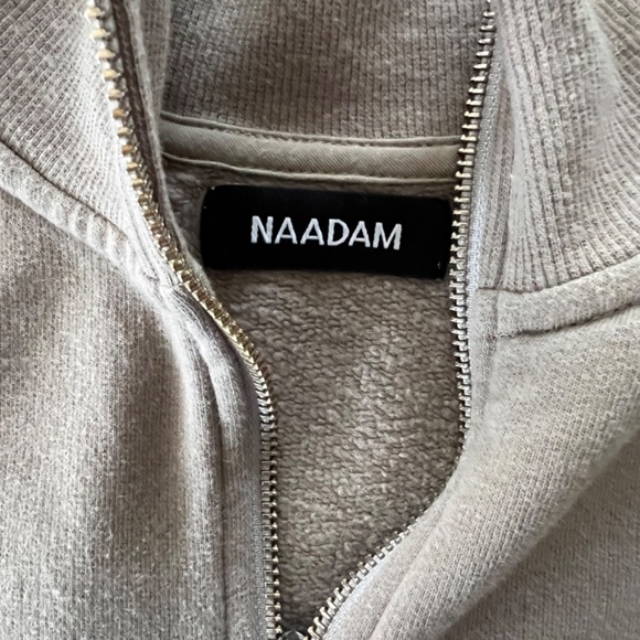 NAADAM Cotton/Cashmere Blend 1/4 Zip Pullover Top in Taupe - S - Picture 7 of 12